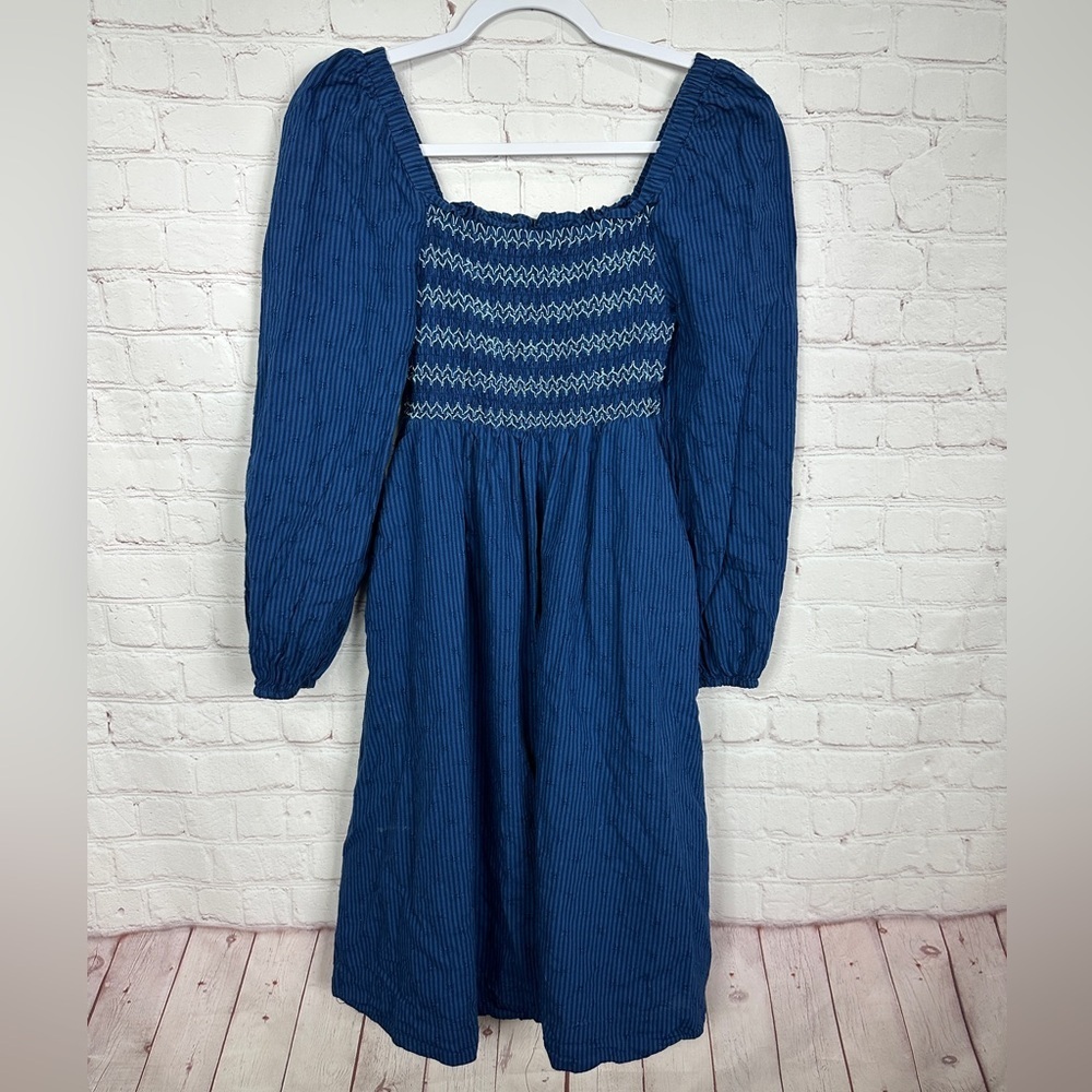 Draper‎ James RSVP Puff Sleeve Smocked Square Neck Midi Dress Sz XS boho preppy